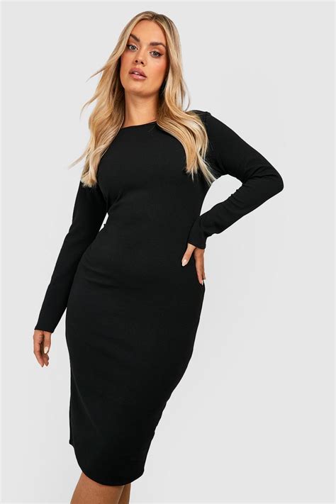 Plus Scoop Neck Long Sleeve Midi Dress Boohoo Uk