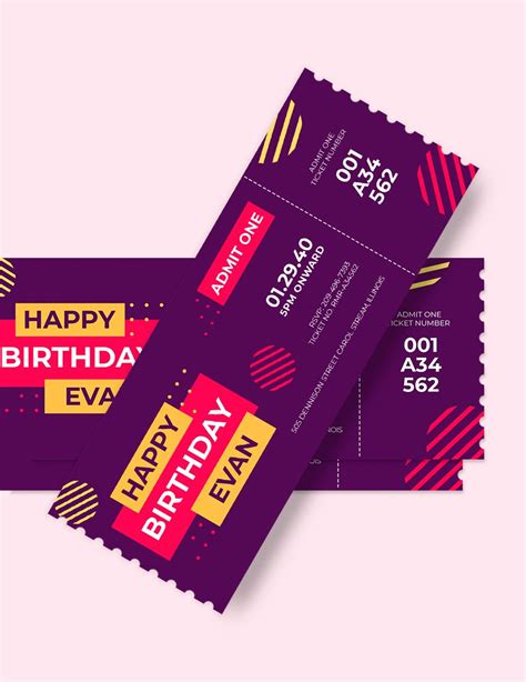 Happy Birthday Ticket Template in Photoshop, Word, Illustrator, Pages ...