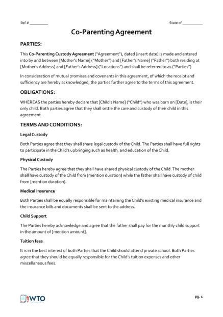 Free Co Parenting Agreement Templates