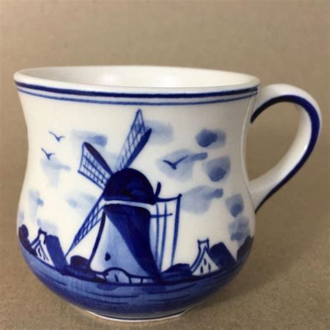 Vintage Delft Blue Coffee Cup Hand Painted Windmill Floral Mug