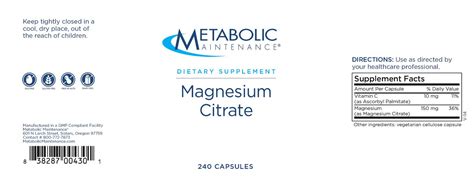 Magnesium Citrate, 240 Capsules - Riordan Clinic Nutrient Store