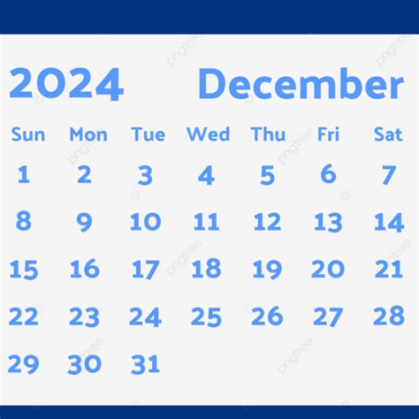 Calendário Mensal De Dezembro De 2024 Vetor PNG 2024 Calendário 2024