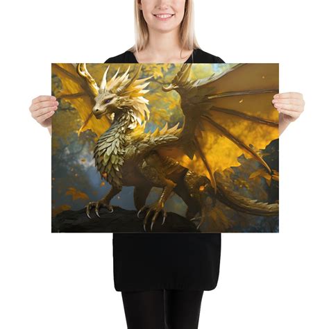 Golden Feathertail Dragon Poster Gold Dragon Wall Art Big And Strong