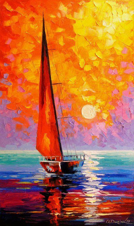 Sailboat At Dawn 1 Landscape Art Painting Abstract Art Painting