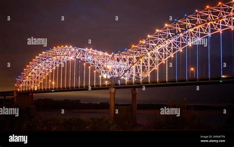 Hernando De Soto Bridge In Memphis Over Mississippi River Stock Photo