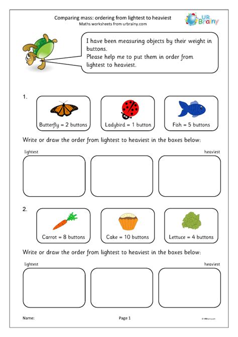 Comparing Mass Measurement Maths Worksheets For Year 1 Age 5 6 By