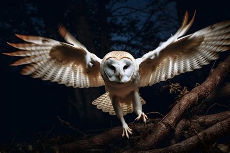 Premium Photo | A barn owl is flying in the dark