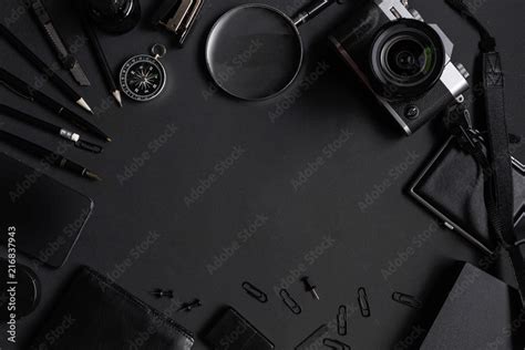 set  black identity elements  black paper background black