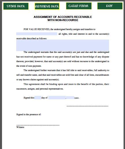 Assignment Of Accounts Receivable With Non Recourse Free Fillable Pdf Forms In 2023 Accounts