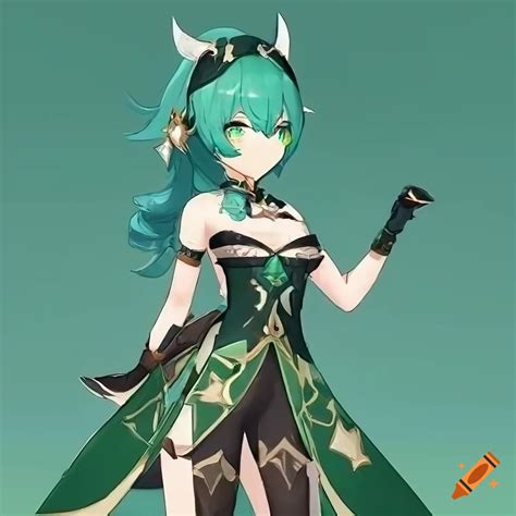 Genshin Impact Character With Teal Green Hair And Dark Green Eyes