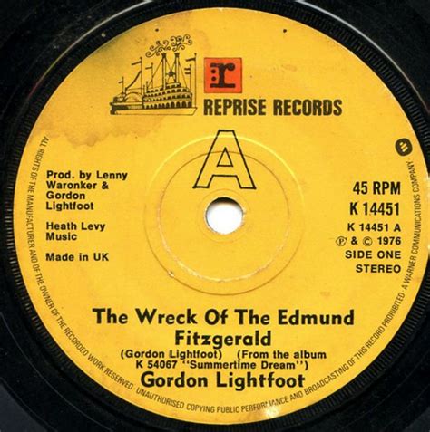 Gordon Lightfoot – The Wreck Of The Edmund Fitzgerald (1976, Solid ...