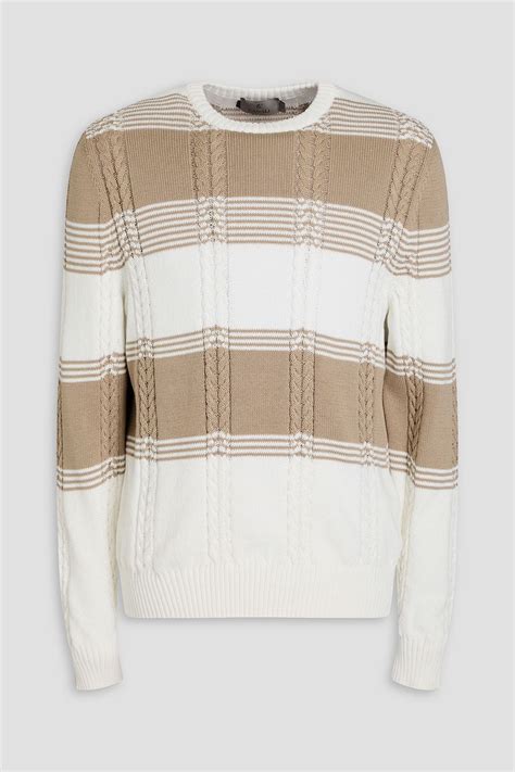 Canali Striped Cable Knit Cotton Blend Sweater The Outnet