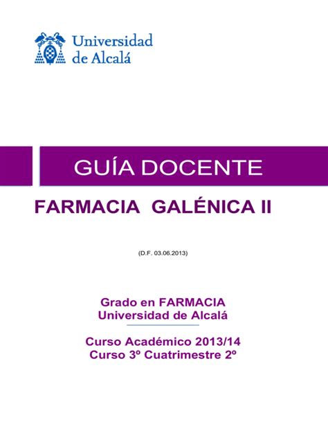 Farmacia Gal Nica Ii Universidad De Alcal