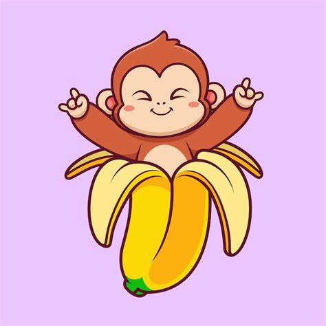 Macaco Bonito Em Banana Cone Vetorial De Desenho Animado Ilustra O