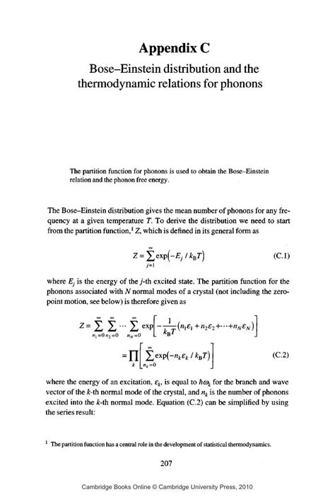 Bose Einstein Distribution And The Thermodynamic Relations For Phonons