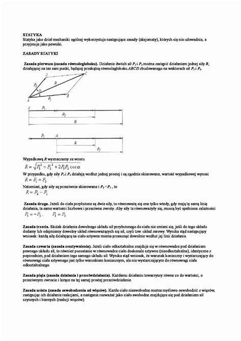 Mechanika Techniczna Zasady Statyki Notatek Pl