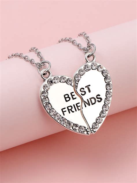 Best Friend Necklace Silver Set Sparkling Stones