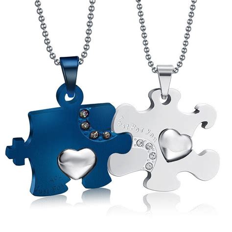 Heart Puzzle Cubic Zircon Inlaid Couple Necklaces Blazemall