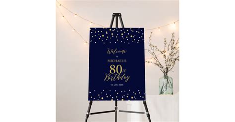 Gold And Navy Confetti 80th Birthday Party Welcome Foam Board Zazzle