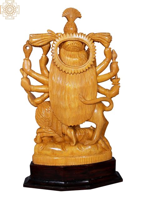 Chamundi Devi Kill Demon | Wooden Statue | Exotic India Art