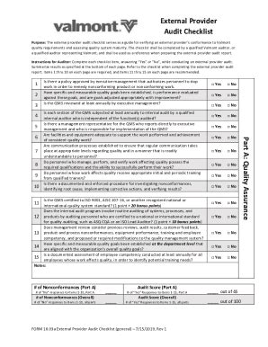 Fillable Online Purpose The External Provider Audit Checklist Serves