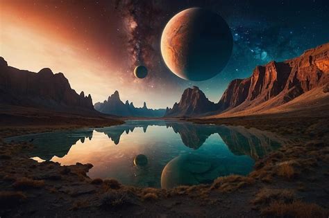 Paisaje De Otro Mundo Con Planetas Majestuosos Foto Premium