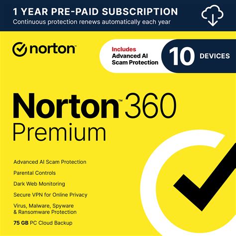 Norton 360 Premium, Antivirus, 10 Devices, 1 Year Subscription, PC/Mac