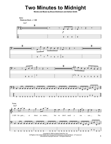 Two Minutes To Midnight by Iron Maiden - Bass Tab - Guitar Instructor