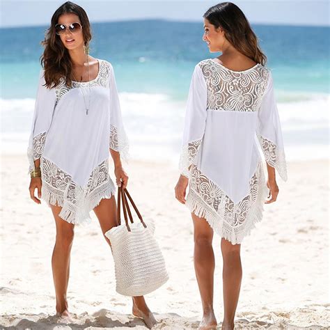 Buy Women Lace Patchwork Tassel Dress Summer Long Sleeve Dress Sexy