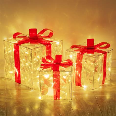 Hourleey Set Of Christmas Lighted Gift Boxes Pre Lit Led Light Up