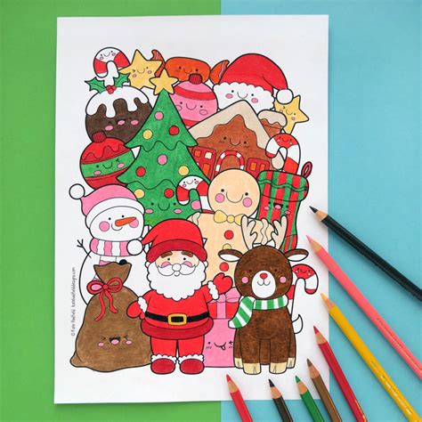 Kawaii Christmas Colouring Page Kate Hadfield Designs