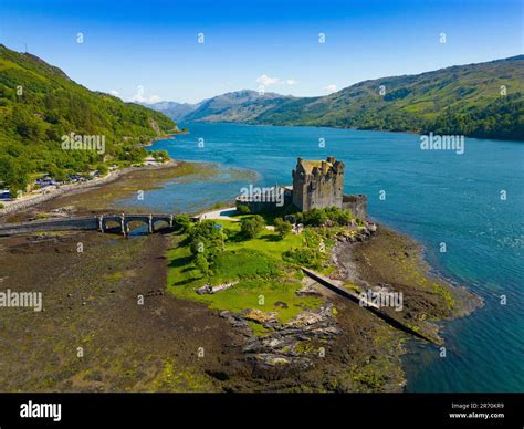 Aerial View Of Eilean Donan Castle In Highland Scotland Uk Stock