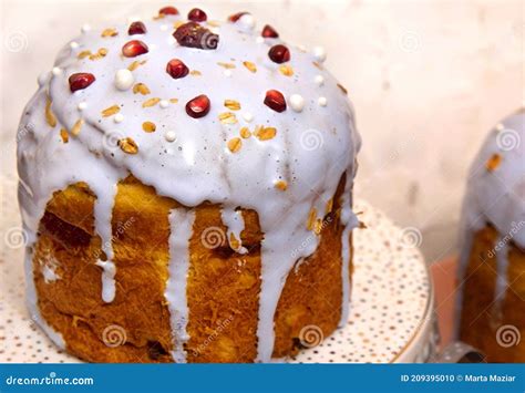 Easter Sweet Bread Orthodox Kulich, Paska Decorated with Icing Stock ...