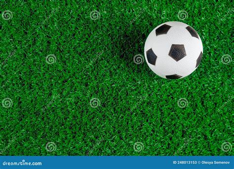 Soccer Ball On Green Grass Of Field Stock Image Image Of Stadium White 248013153