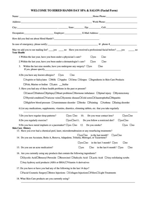 Salon Client Intake Form Template