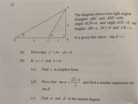 Solved The Diagram Shows Two Right Angled Triangles Abc And