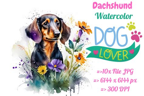 Dachshund And Flowers Watercolor Clipart Graphic By ManCreative