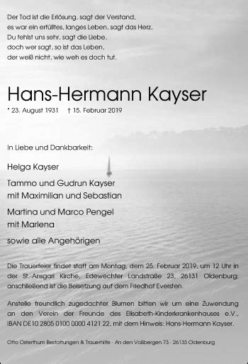 Traueranzeigen Von Hans Hermann Kayser Nordwest Trauer De