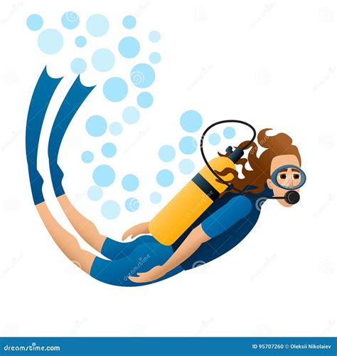 Scuba Diver Floats In Water Isolated Image White Background Stock