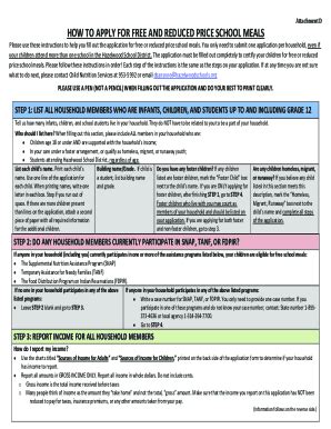 Fillable Online Free And Reduced Meal Application Instructions