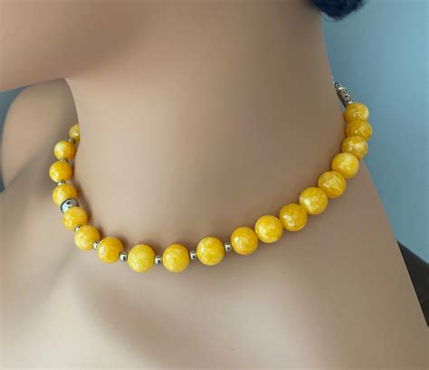 Stunning Yellow Jade Necklace And Earrings Set Bright Cheerful