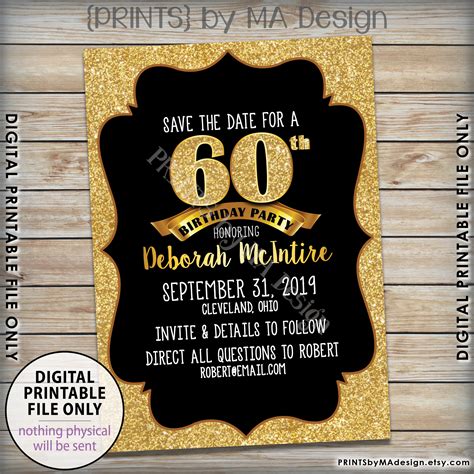 Gold Birthday Party Save The Date Standard Or Surprise Black Etsy