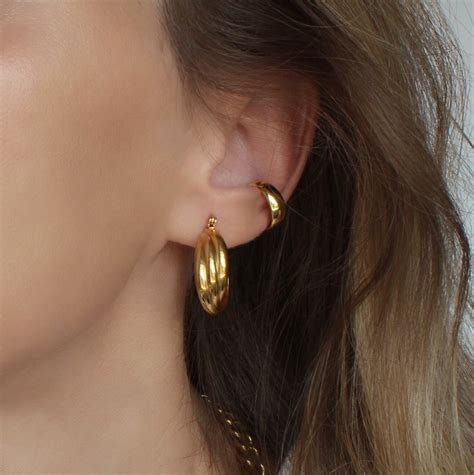 Gold Plated Hoop Earrings Thick Hoop Earrings Chunky Gold Etsy UK