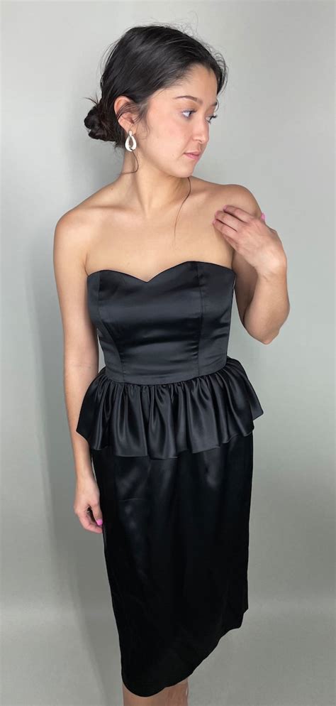 Vintage Strapless Black Satin Gem