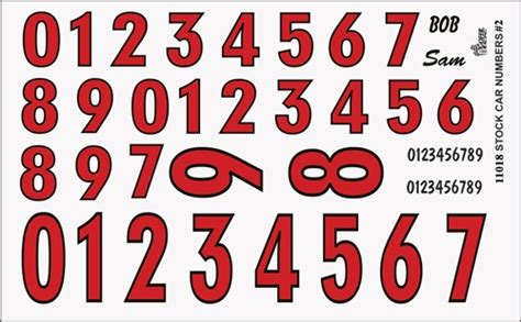 Model Car Decals | 1/24 & 1/25 Scale Decals | Gofer Racing Racing Numbers Red Decal Sheet