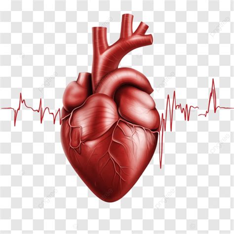 Detailed Realistic Human Heart Illustration With Ecg Wave Human Heart