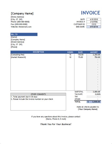 Service Invoice Template for Consultants and Service Providers