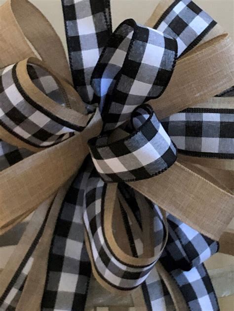 Farmhouse Bow Black And White Buffalo Check Wreath Bow Home Etsy