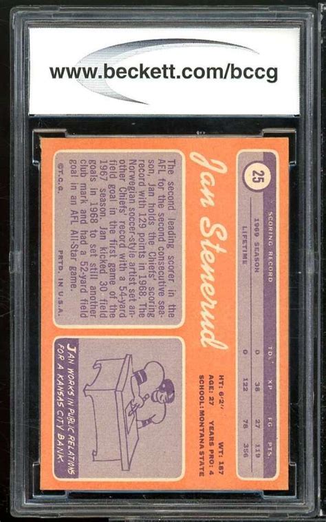 1970 Topps 25 Jan Stenerud Rookie Card BGS BCCG 9 Near Mint EBay