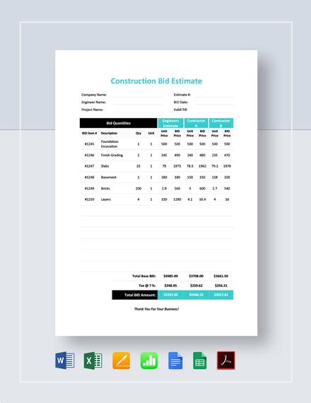 12+ Construction Bid Templates in Microsoft Excel (XLS) - Free ...